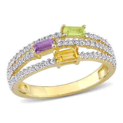 Mimi & Max 5/8 Ct Tgw Citrine Peridot Amethyst And White Topaz Spilt Shank Ring In Yellow Plated Sterling Silve In Yellow