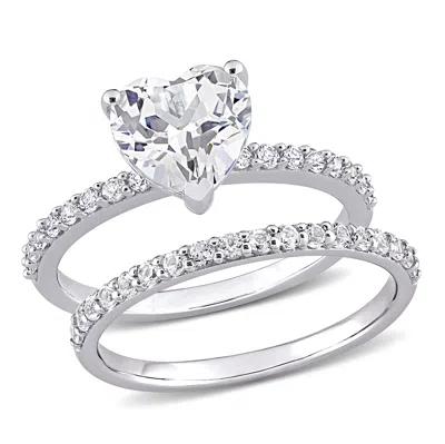 Mimi & Max 3 Ct Tgw Heart Cut Created White Sapphire Engagement Ring And Matching Eternity Ring 2pc Set In 10k  In White
