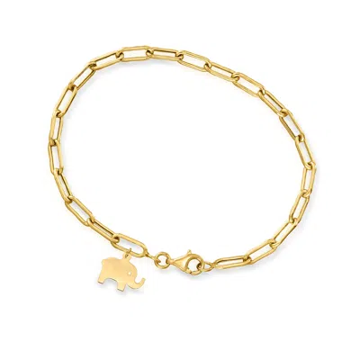 Canaria Fine Jewelry Canaria 10kt Yellow Gold Elephant Charm Paper Clip Link Bracelet In Multi