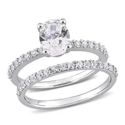 Mimi & Max 2 3/4 Ct Tgw Oval Cut Created White Sapphire Engagement Ring And Matching Eternity Ring 2pc Set In 1 In White