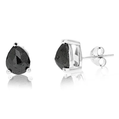 Vir Jewels 3.50 Cttw Pear Shape Black Diamond Stud Earrings .925 Sterling Silver Prong Set In Silver