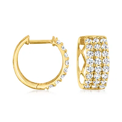 Ross-simons Diamond 3-row Huggie Hoop Earrings In 14kt Yellow Gold In White