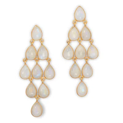 Liv Oliver 18k Plated 18.75 Ct. Tw. Moonstone Chandelier Earrings In Gold