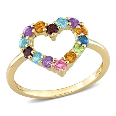 Mimi & Max 3/4 Ct Tgw Multi-color Gemstones Open Heart Ring In 10k Yellow Gold In Yellow