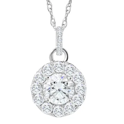 Pompeii3 2 Ct Tw Diamond (1ct Center) Halo Pendant 10k White Gold Necklace In Multi