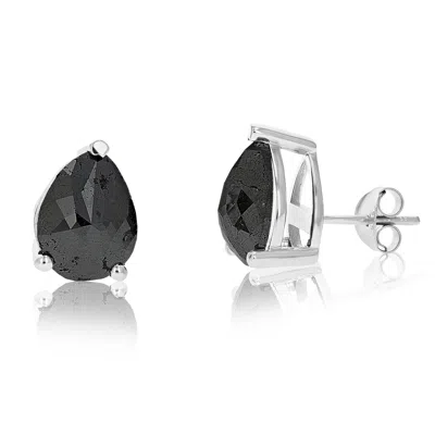 Vir Jewels 7 Cttw Pear Shape Black Diamond Stud Earrings .925 Sterling Silver Prong Set