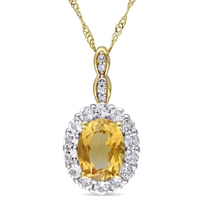 Mimi & Max 1 4/5 Ct Tgw Oval Shape Citrine, White Topaz And Diamond Accent Vintage Pendant With Chain In 14k Ye In Yellow