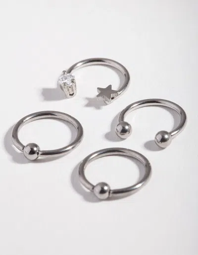Lovisa Surgical Steel Rhodium Celestial Mix 4-pack Earring In Multi