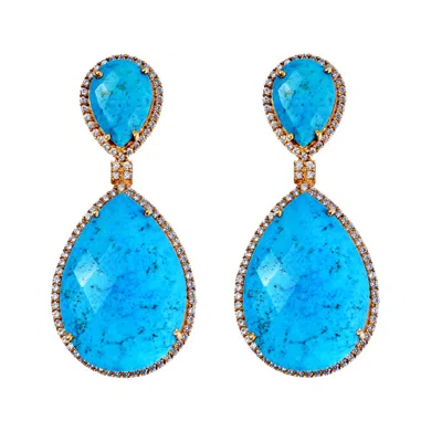 Liv Oliver 18k Gold Plated Turquoise Double Pear Drop Earrings