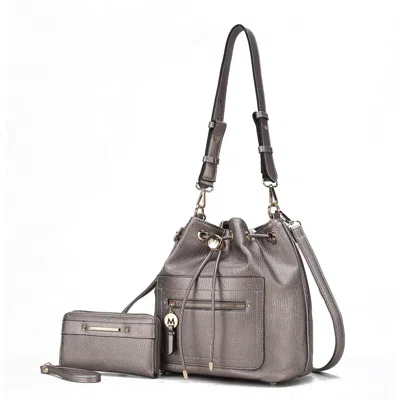 Mkf Collection By Mia K Larissa Vegan Leather Women's Bucket Bag With Wallet- 2 Pieces In Silver