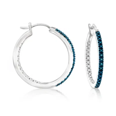 Ross-simons White And Blue Diamond Inside-outside Hoop Earrings In Sterling Silver In White