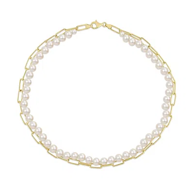 Shop Liv Oliver 18k Layer Link & Pearl Necklace In White