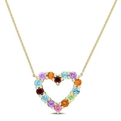 Mimi & Max 1 Ct Tgw Multi-color Gemstone Open Heart Pendant With Chain In 10k Yellow Gold In Yellow