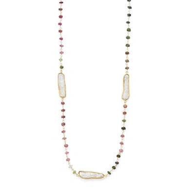 Liv Oliver 18k Over Silver 33.75 Ct. Tw. Tourmaline Pearl Necklace In Gold