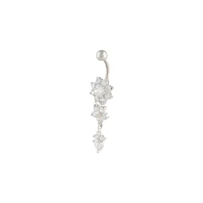 Lovisa Rhodium Surgical Steel Cubic Zirconia Three Flower Belly Bar In Multi