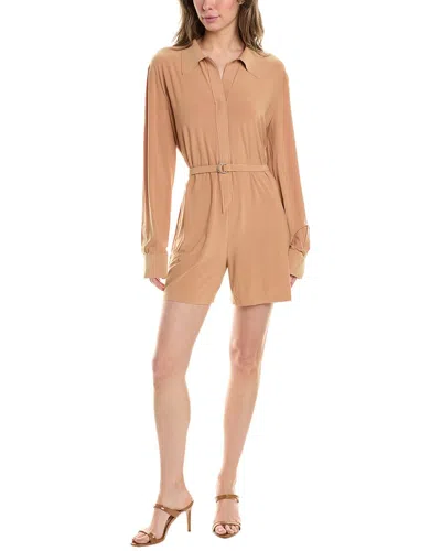 Norma Kamali Shirt Romper In Brown