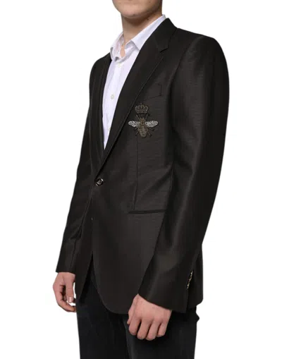Dolce & Gabbana Black Bee Wool Single Breasted Formal Blazer In Black