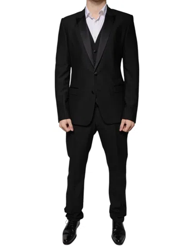 Dolce & Gabbana Dark Blue Cotton Men Jacket Coat Blazer Suit In Black