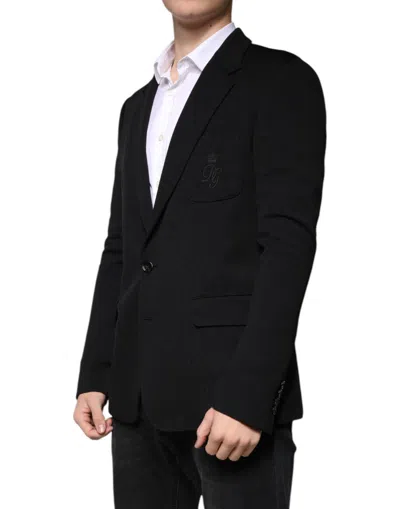 Dolce & Gabbana Dark Blue Taormina Cotton Blazer Suit Jacket In Black