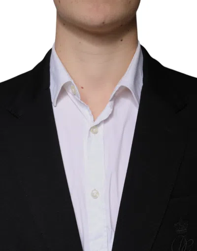 Dolce & Gabbana Dark Blue Taormina Cotton Blazer Suit Jacket In Black