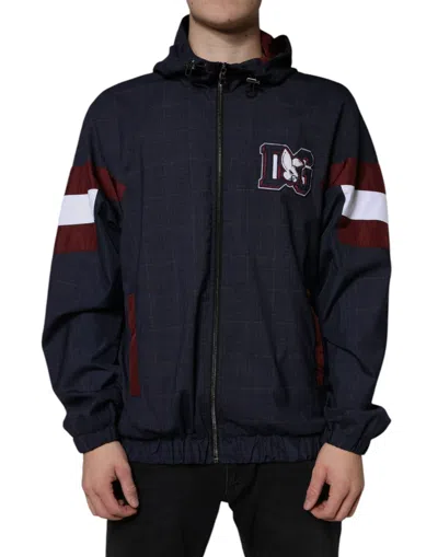 Dolce & Gabbana Blue Logo Full Zip Hooded Men Bomber Jacket In Blue