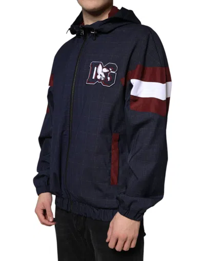 Dolce & Gabbana Blue Logo Full Zip Hooded Men Bomber Jacket In Blue