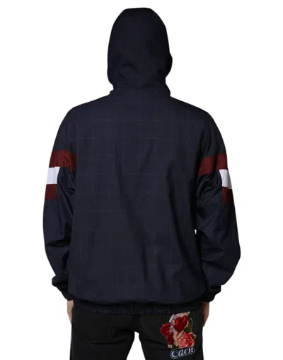 Dolce & Gabbana Blue Logo Full Zip Hooded Men Bomber Jacket In Blue