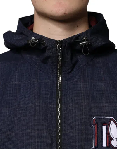 Dolce & Gabbana Blue Logo Full Zip Hooded Men Bomber Jacket In Blue