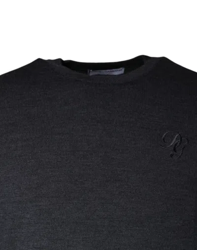 Dolce & Gabbana Dark Gray Wool Crew Neck Pullover Sweater In Dark Gray