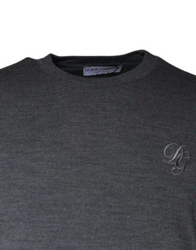 Dolce & Gabbana Dark Gray Wool Crew Neck Pullover Sweater In Dark Gray