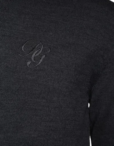 Dolce & Gabbana Dark Gray Wool Crew Neck Pullover Sweater In Dark Gray