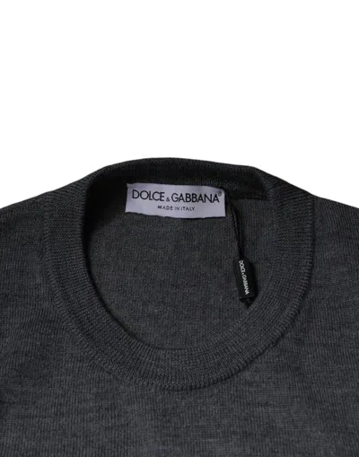 Dolce & Gabbana Dark Gray Wool Crew Neck Pullover Sweater In Dark Gray