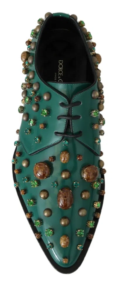 Dolce & Gabbana Green Leather Crystal Dress Broque Shoes In Green