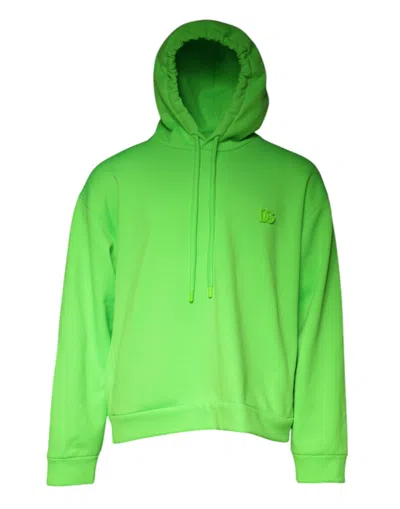 Dolce & Gabbana Green Logo Hooded Pullover Men Sweatshirt Sweater In Green