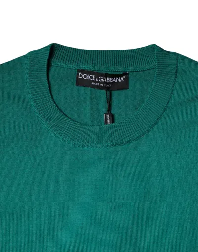 Dolce & Gabbana Green Wool Knit Crew Neck Pullover Sweater In Green