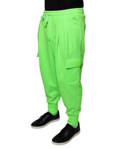 Dolce & Gabbana Neon Green Polyester Cargo Jogger Sweatmen's Men's Pants In Green