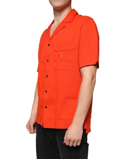 Dolce & Gabbana Cotton Button Down Casual Polo Men's Shirt In Orange