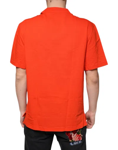 Dolce & Gabbana Cotton Button Down Casual Polo Men's Shirt In Orange