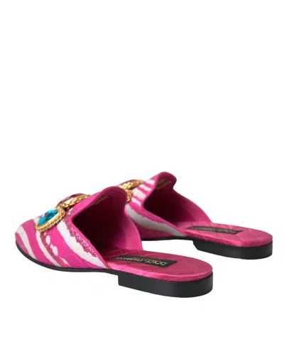 Pre-owned Dolce & Gabbana Pink Jacquard Crystal Mule Flat Sandals Women's Shoes ()