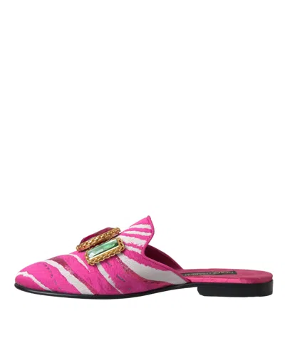 Pre-owned Dolce & Gabbana Pink Jacquard Crystal Mule Flat Sandals Women's Shoes ()