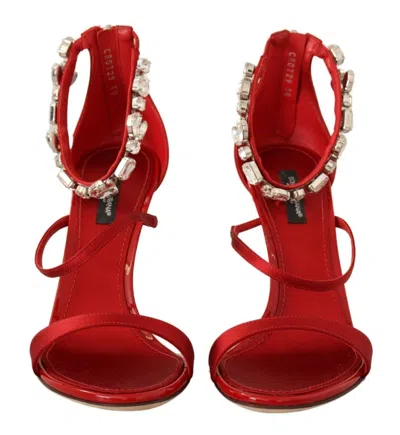 Dolce & Gabbana Red Satin Crystals Sandals Keira Heels Shoes In Red