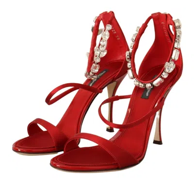 Dolce & Gabbana Red Satin Crystals Sandals Keira Heels Shoes In Red