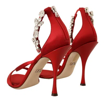 Dolce & Gabbana Red Satin Crystals Sandals Keira Heels Shoes In Red