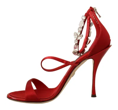 Dolce & Gabbana Red Satin Crystals Sandals Keira Heels Shoes In Red