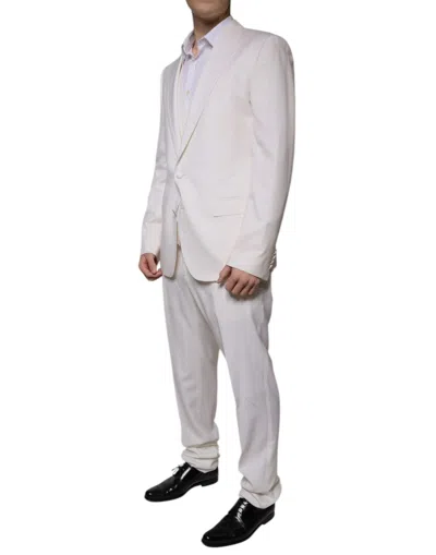 Dolce & Gabbana White Wool Silk 3 Piece Slimfit Formal Suit In White