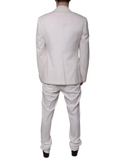 Dolce & Gabbana White Wool Silk 3 Piece Slimfit Formal Suit In White