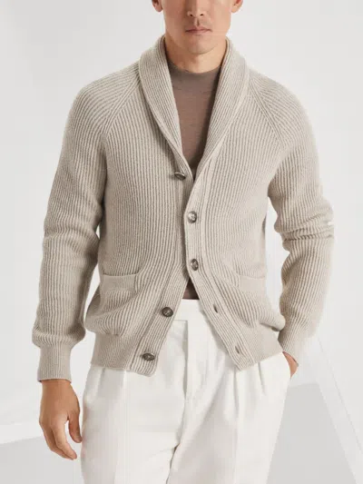 Brunello Cucinelli Ribbed Cotton Shawl Collar Cardigan