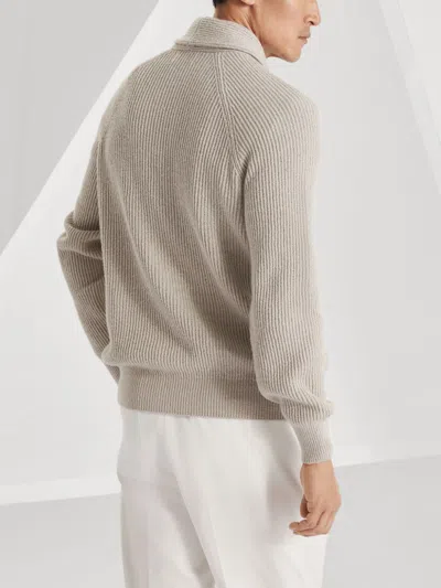 Brunello Cucinelli Ribbed Cotton Shawl Collar Cardigan