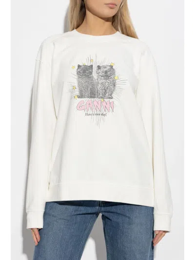 Ganni Off-white Isoli Kittens Drop Shoulder Sweatshirt