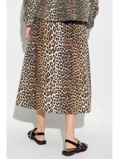 Ganni Womens Leopard Shirred-waist Leopard-pattern Regular-fit Organic-cotton Maxi Skirt